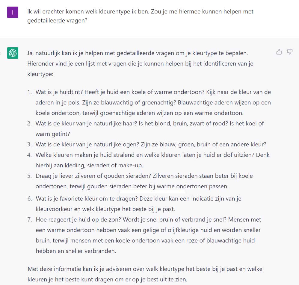 ChatGTP bepalen kleurtype