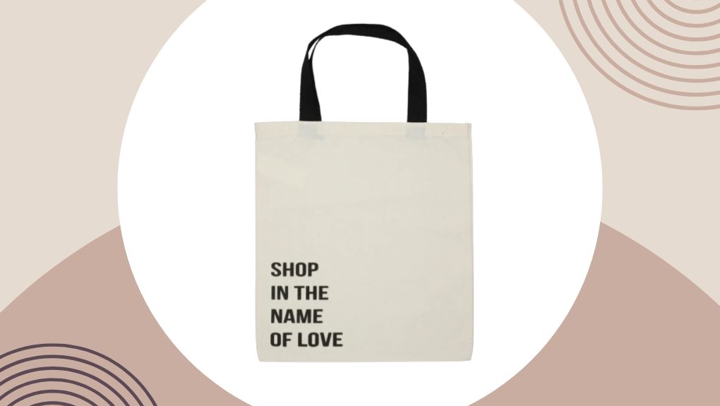 shop in the name of love canvas bag